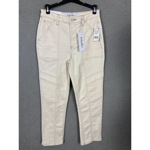Indigo Rein Juniors' Women's Beige Baggy Denim Jeans Straight Leg Crop 7 NWT's - Picture 1 of 8